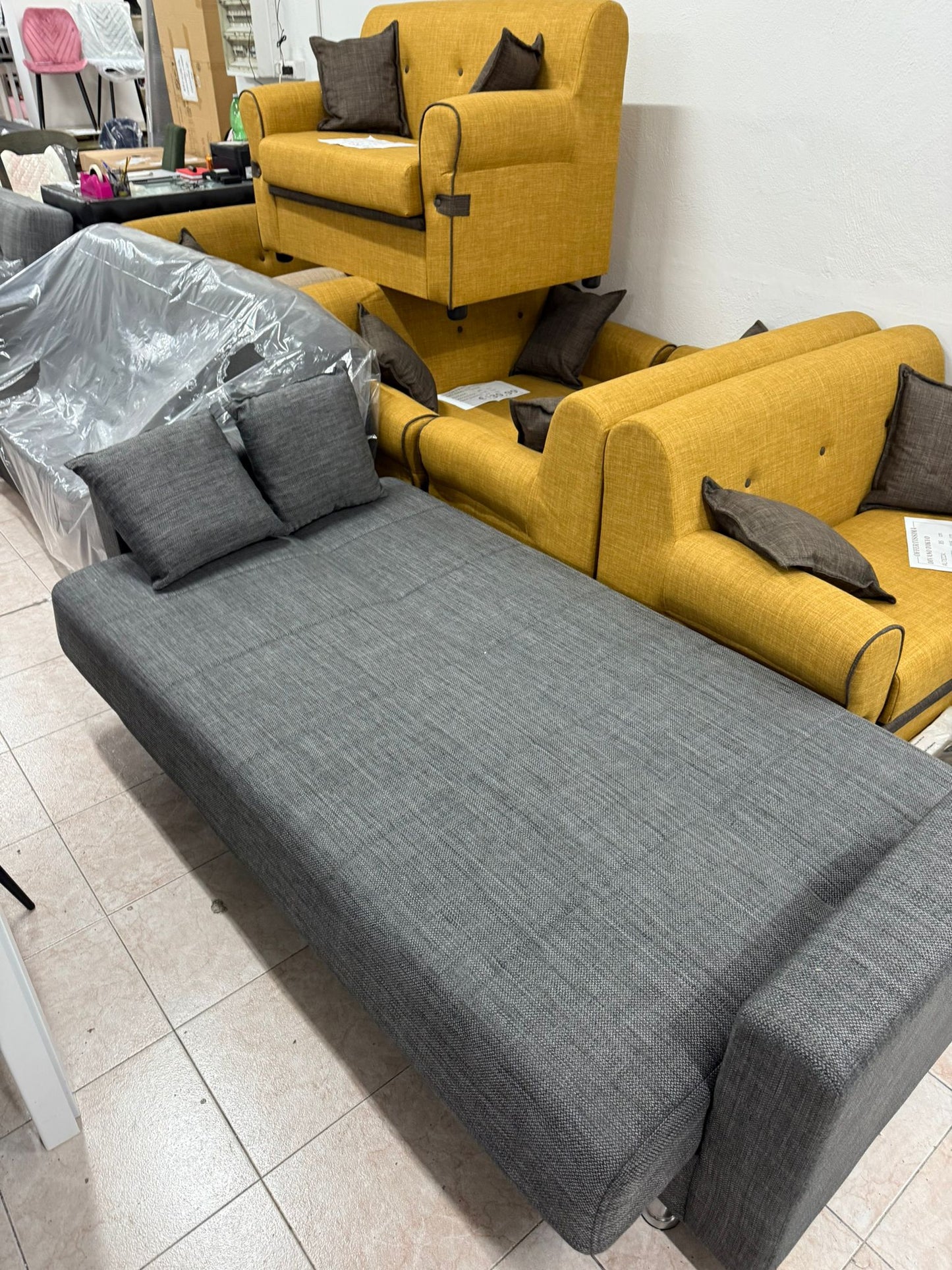 DIVANO LETTO CON CASSETTONE CLICK CLACK GRIGIO STOFFA ANTIMACCHIA