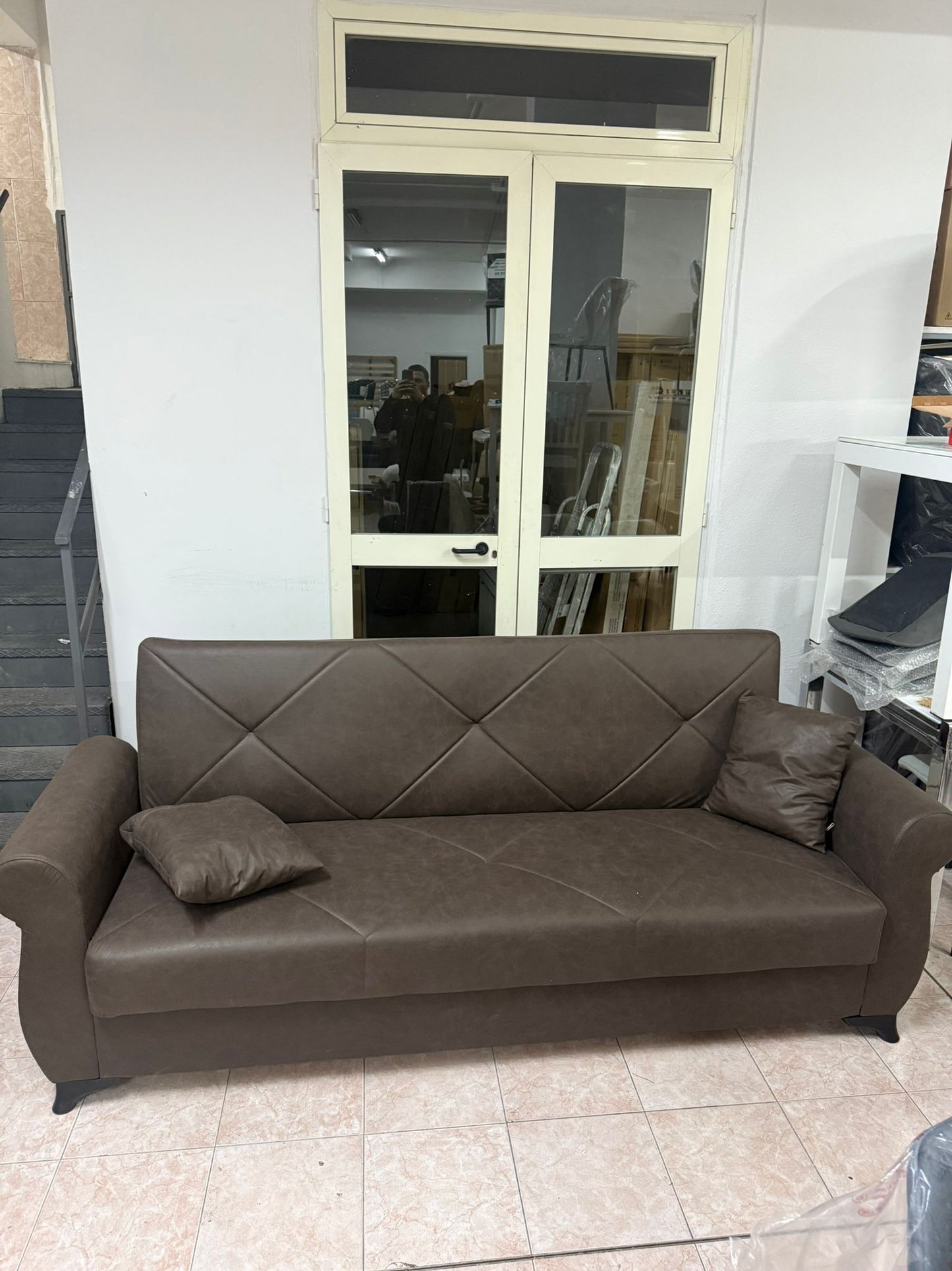 DIVANO LETTO CON CASSETTONE CLICK CLACK MARRONE