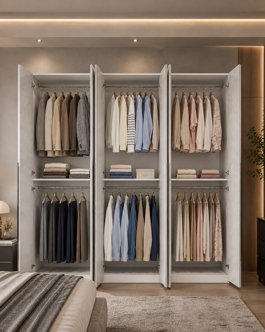 Armadio 6 Ante Battenti Effetto Cemento con Finiture Antracite