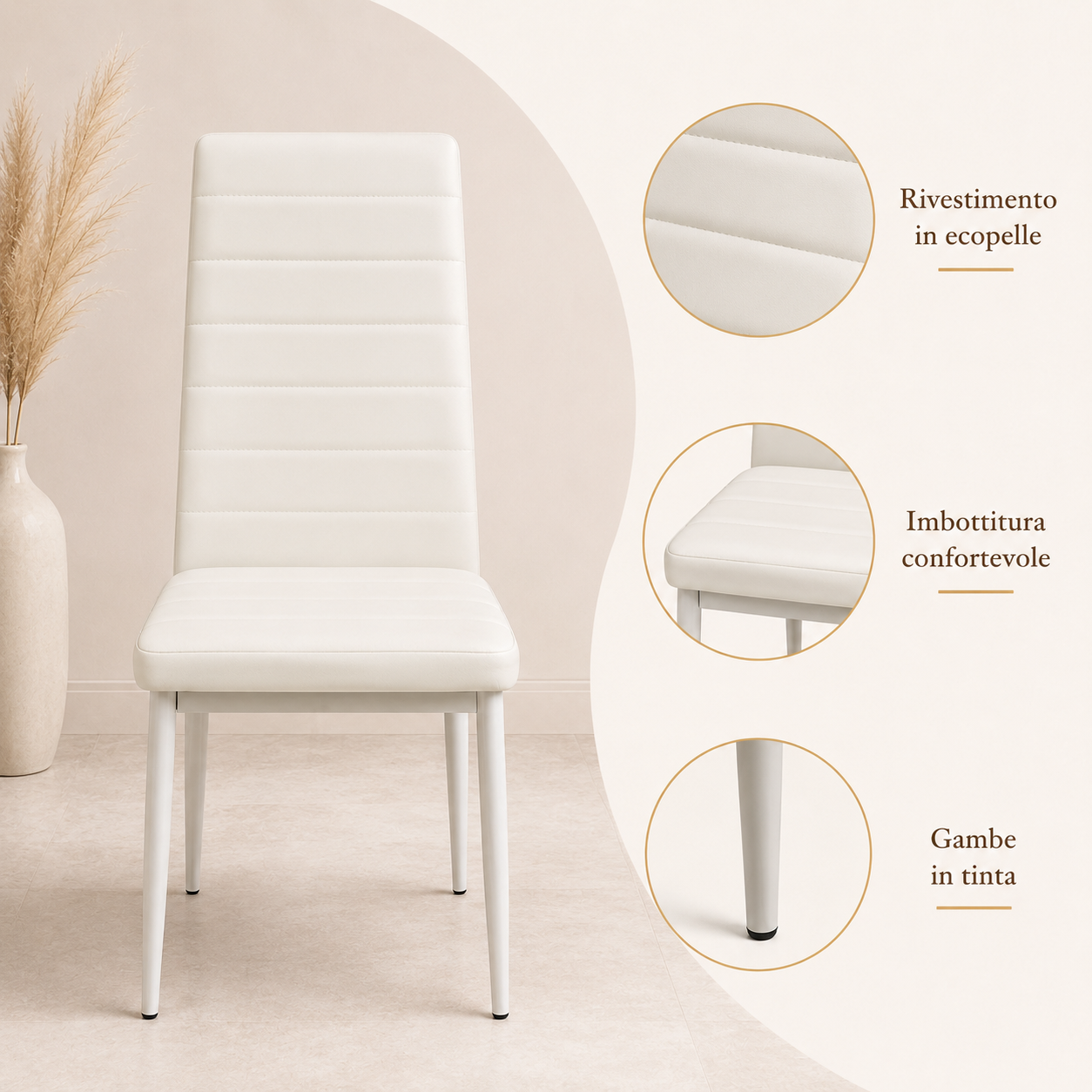 Sedie da Pranzo Bianche Set 4 Ecopelle