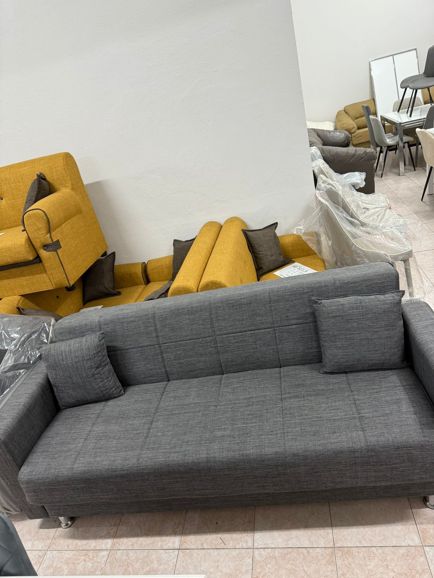 DIVANO LETTO CON CASSETTONE CLICK CLACK GRIGIO STOFFA ANTIMACCHIA