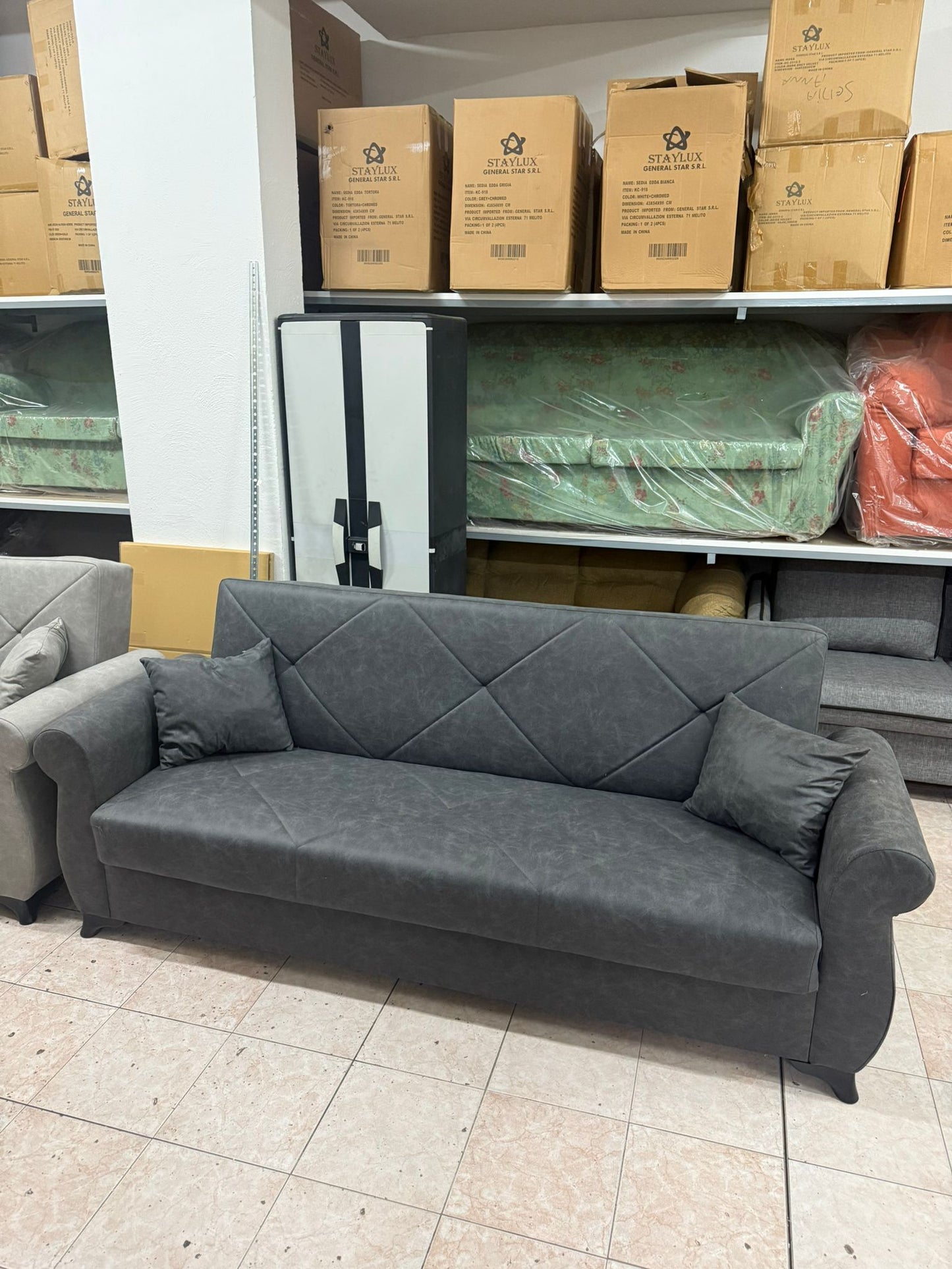 DIVANO LETTO CON CASSETTONE CLICK CLACK GRIGIO