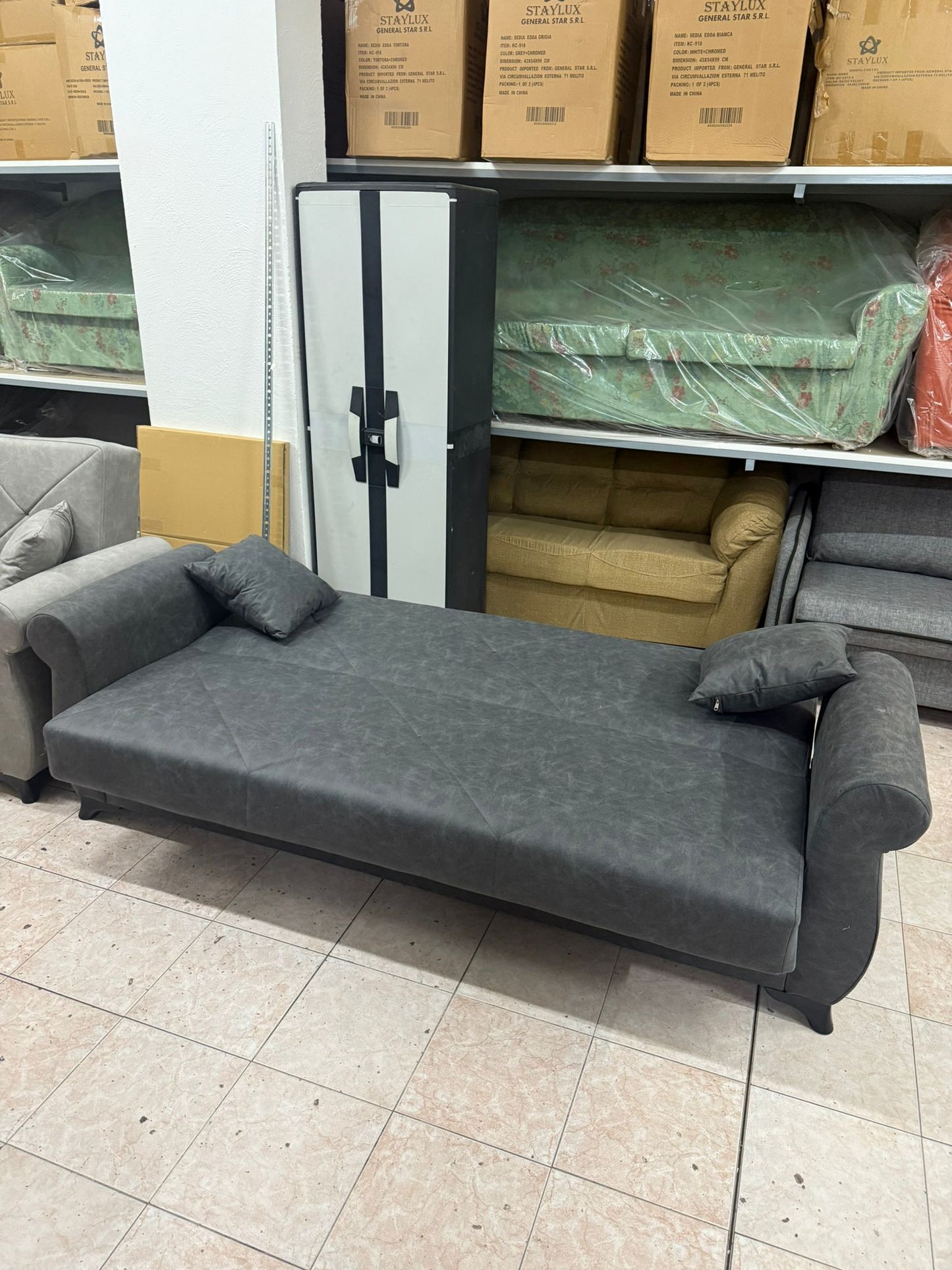 DIVANO LETTO CON CASSETTONE CLICK CLACK GRIGIO