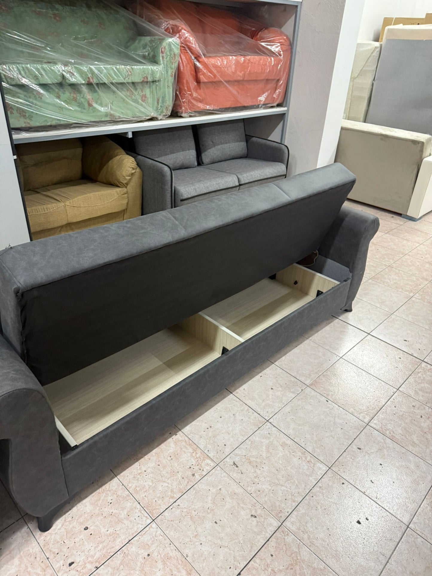 DIVANO LETTO CON CASSETTONE CLICK CLACK GRIGIO