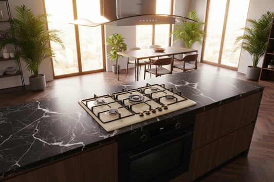 Piano cottura Staylux 5 fuochi beige 90cm - frontale dall'alto cucina lusso