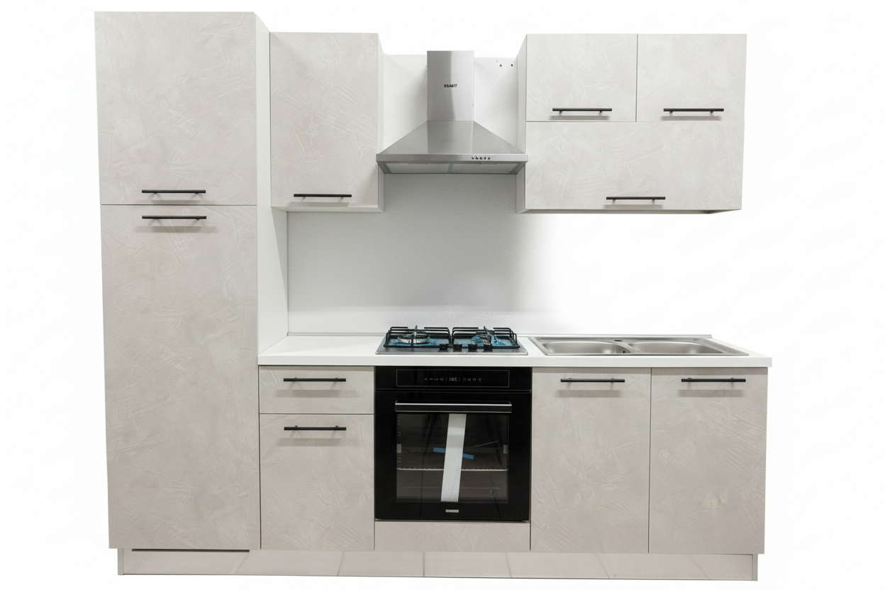 Cucina Spatolato Bianco 255cm - Sfondo Bianco