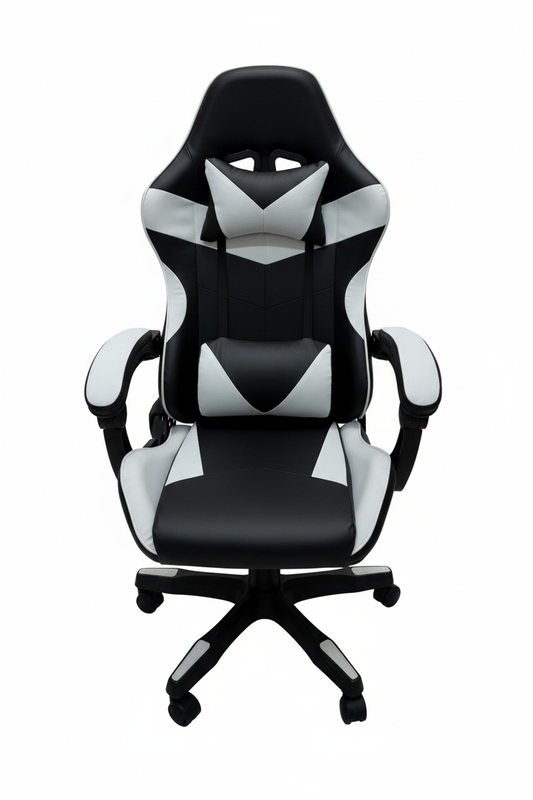 Sedia gaming bianca nera - sfondo bianco