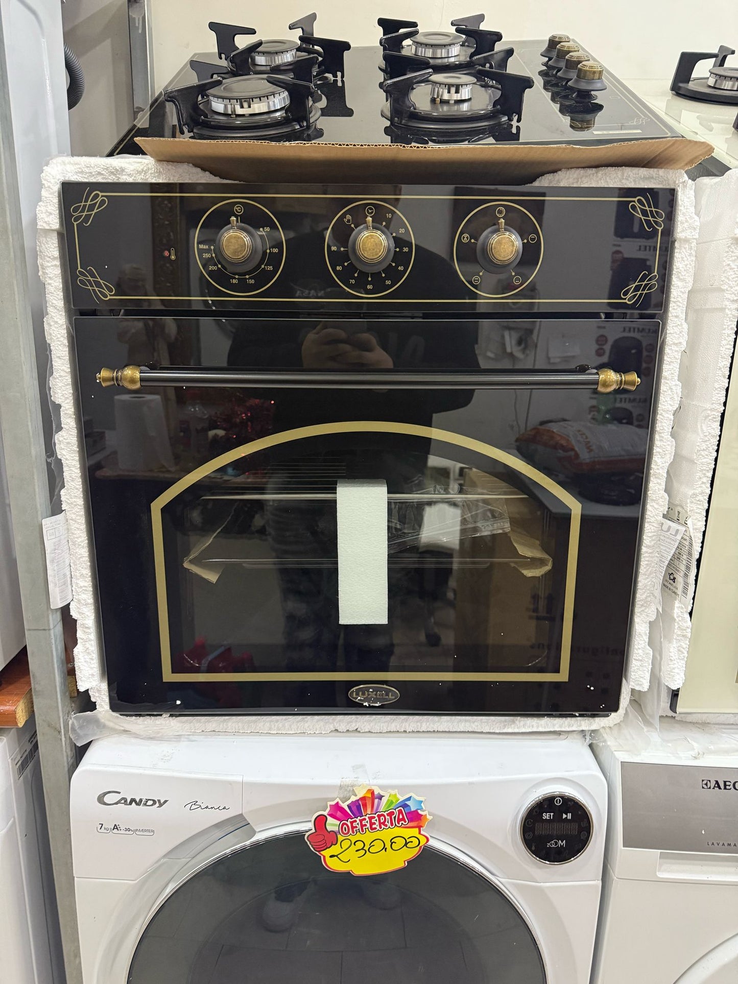 FORNO VENTILATO VETRO NERO CON FILO ORO