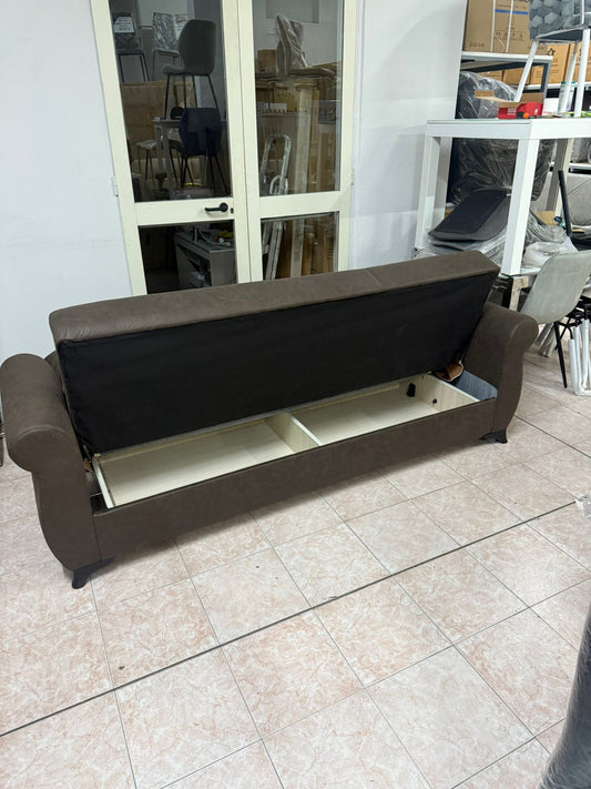 DIVANO LETTO CON CASSETTONE CLICK CLACK MARRONE