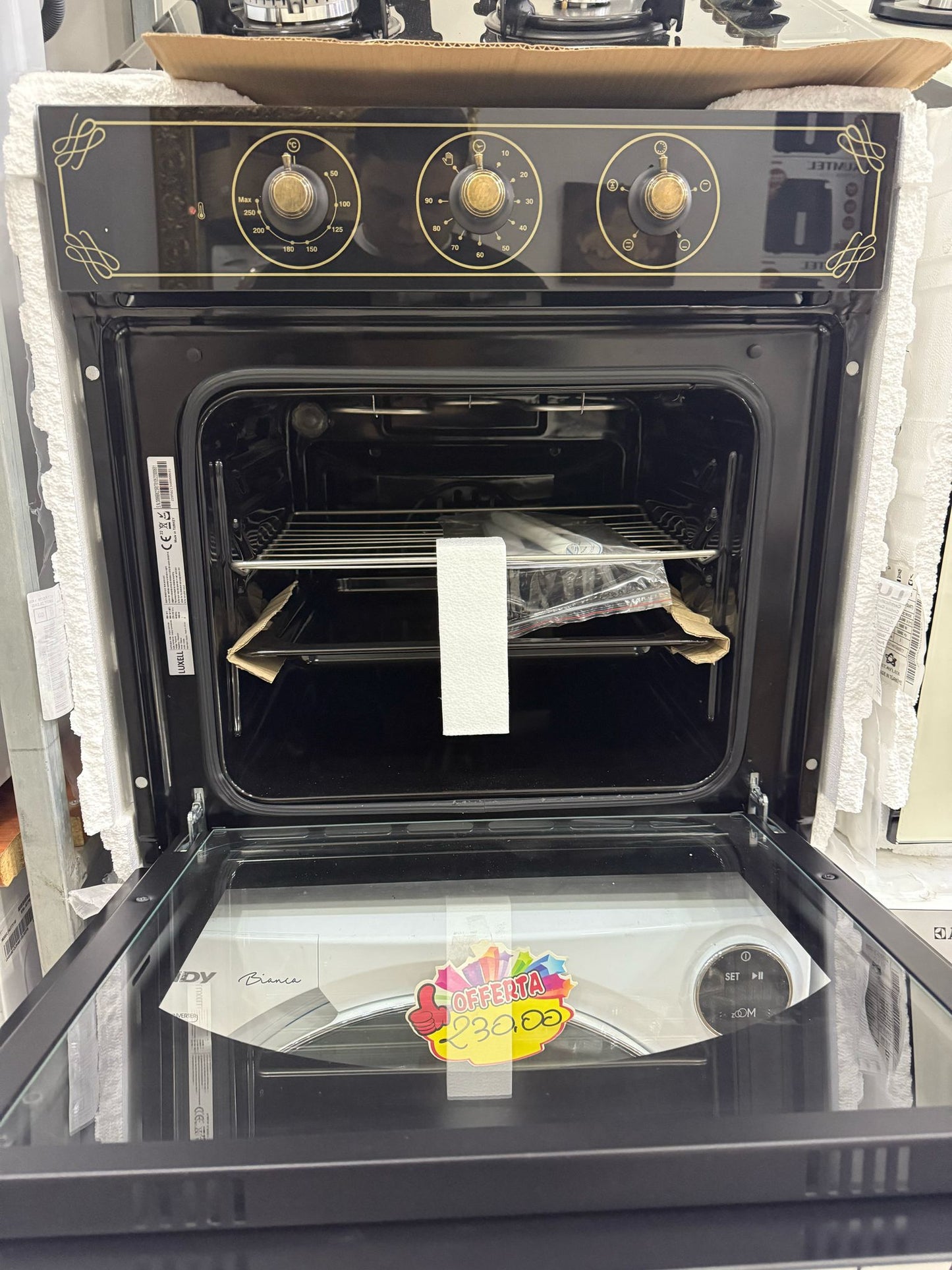 FORNO VENTILATO VETRO NERO CON FILO ORO