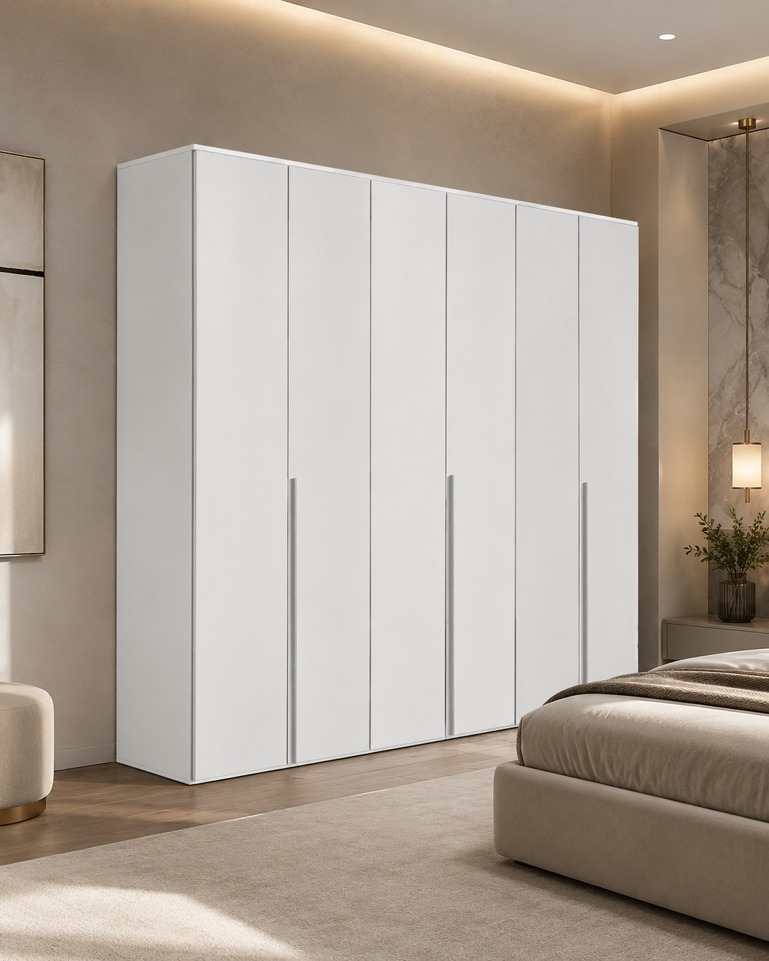 Armadio 6 Ante Battenti Bianco Laccato con Aste Appendiabiti