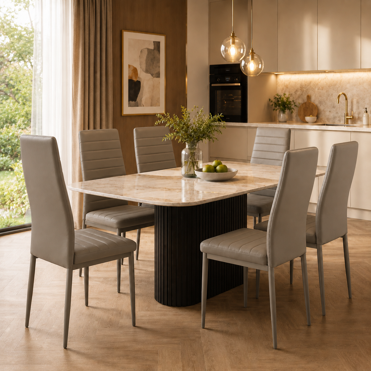 Sedie da Pranzo Fango Set 4 Ecopelle