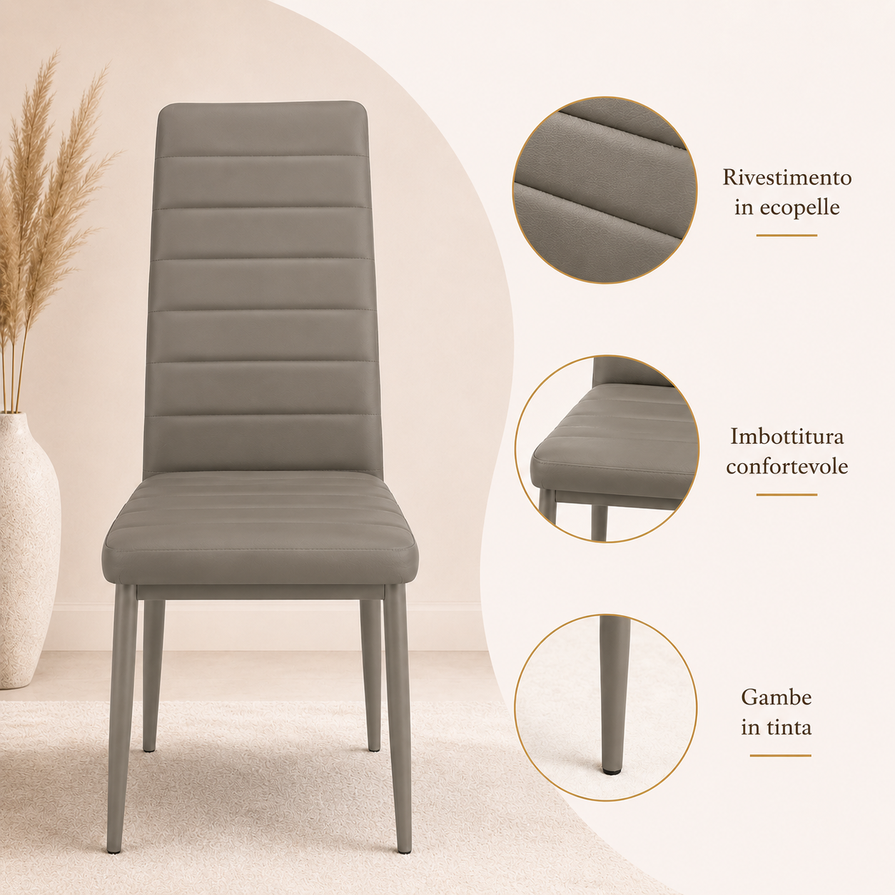 Sedie da Pranzo Fango Set 4 Ecopelle