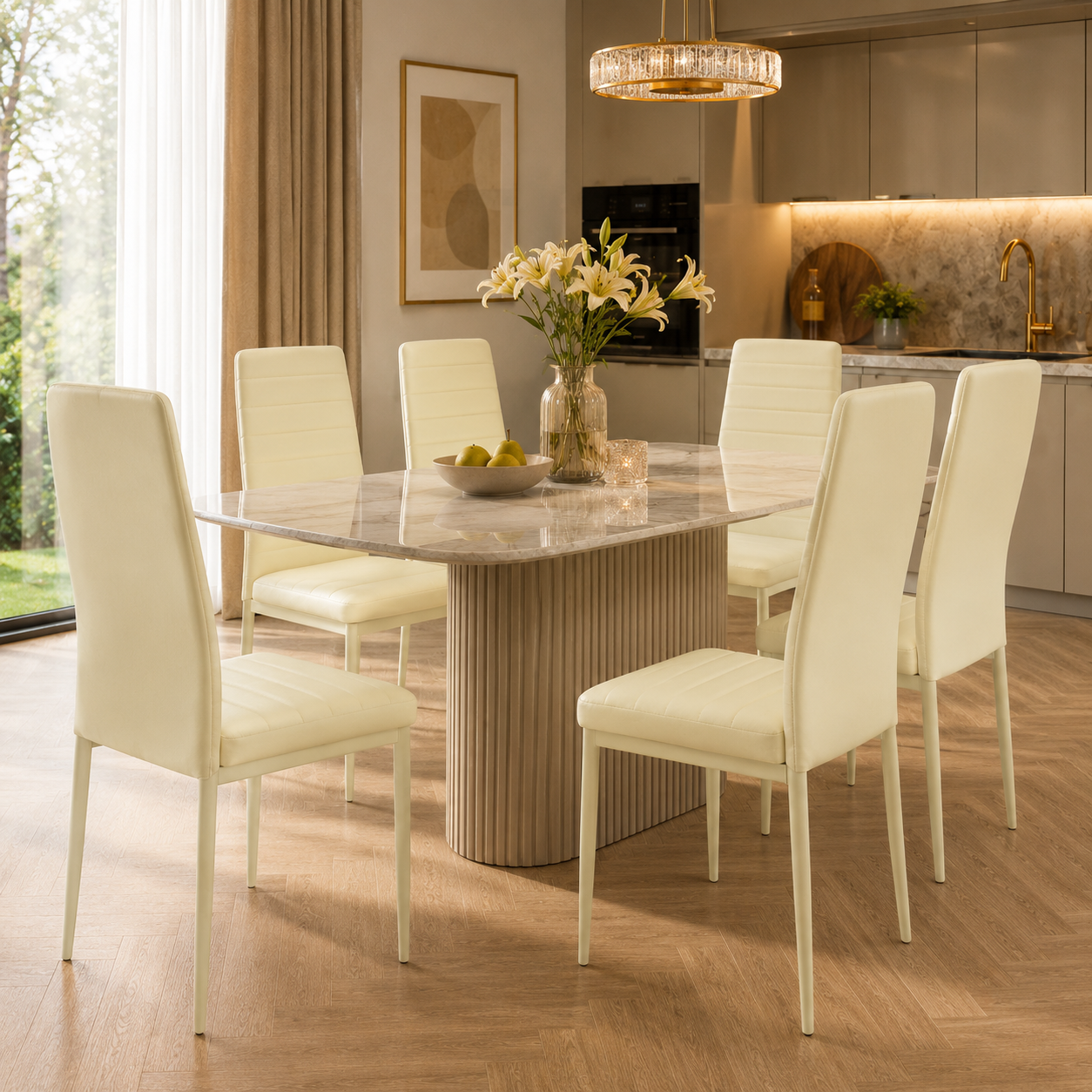 Sedie da Pranzo Crema Set 6 Ecopelle
