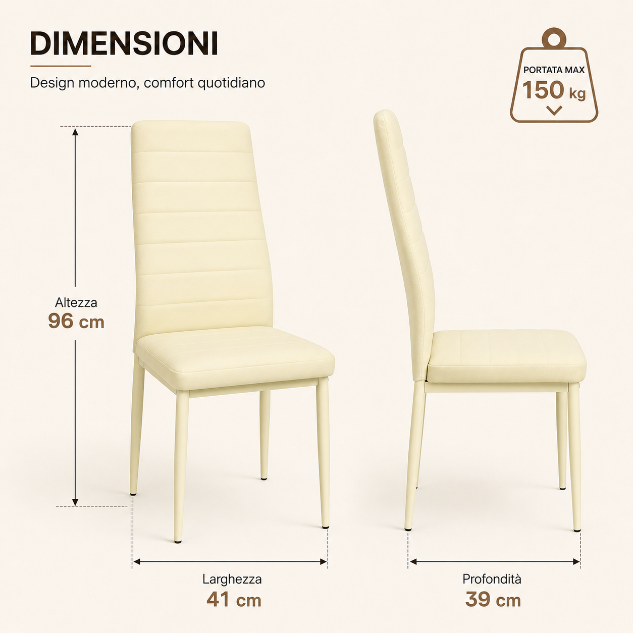 Sedie da Pranzo Crema Set 6 Ecopelle