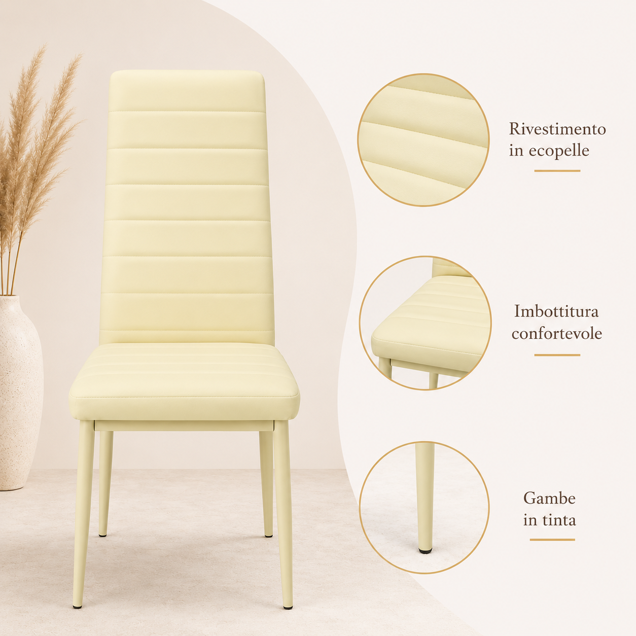 Sedie da Pranzo Crema Set 6 Ecopelle