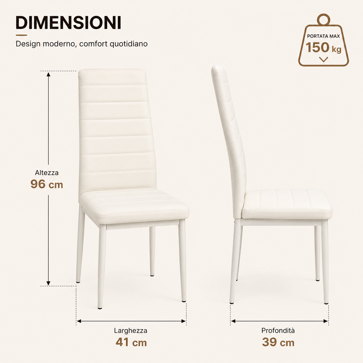 Sedie da Pranzo Bianche Set 4 Ecopelle