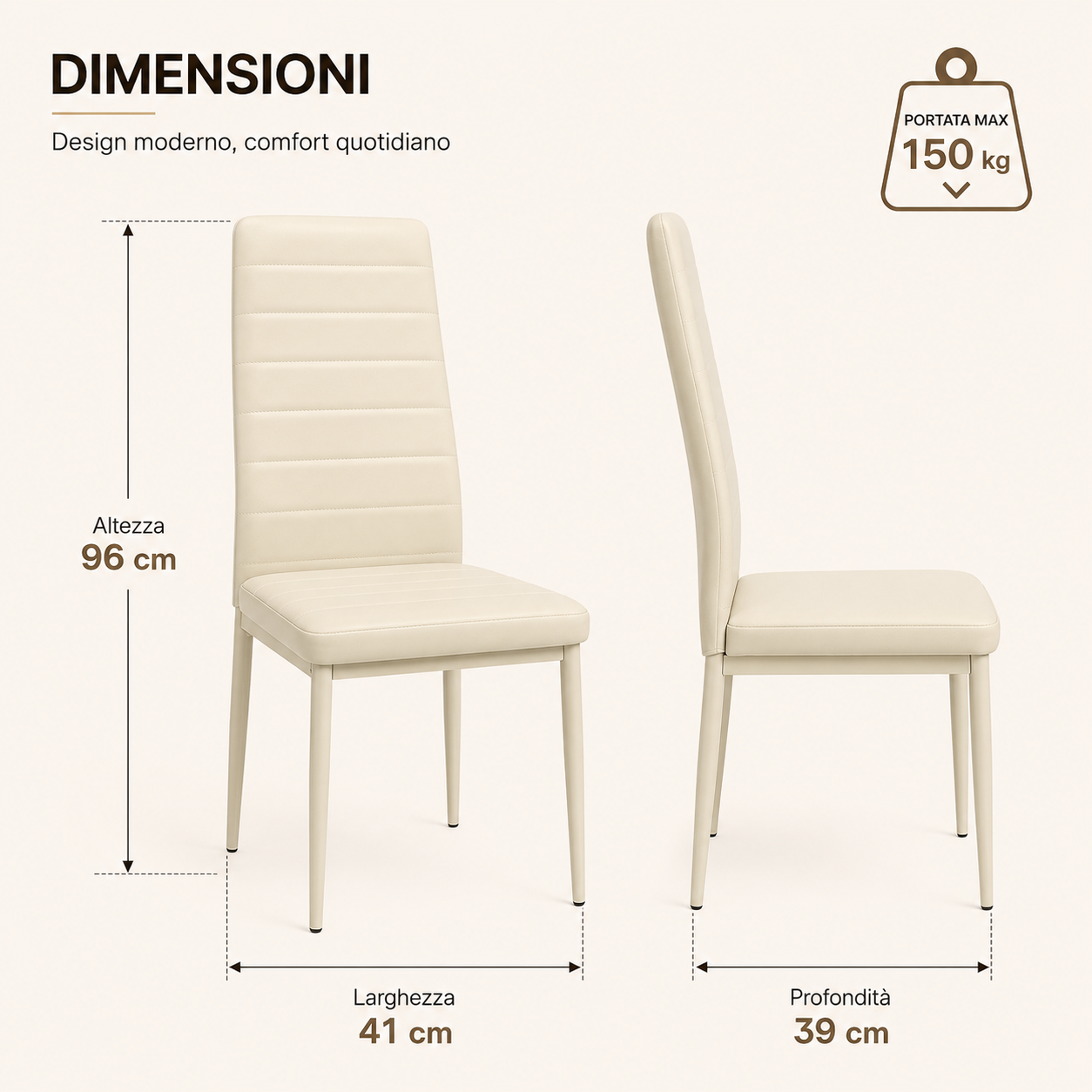 Sedie da Pranzo Tortora Set 4 Ecopelle