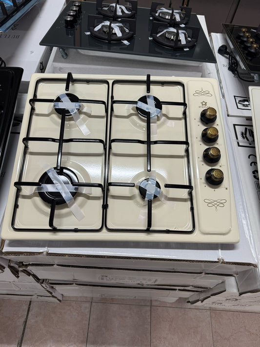 PIANO COTTURA 4 FUOCHI BEIGE E OTTONE