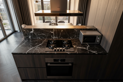 Piano cottura Samet 4 fuochi vetroceramica nero 60x50cm - frontale dall'alto cucina lusso