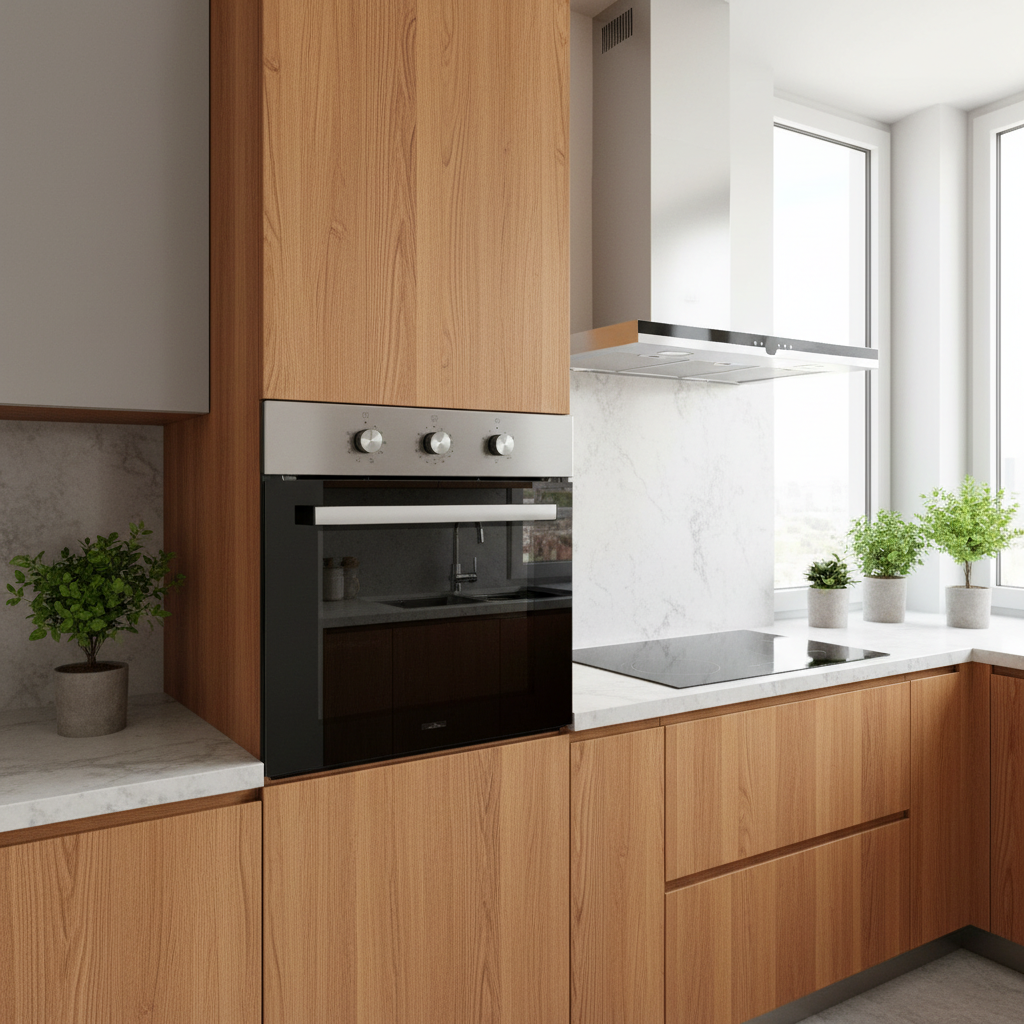 Forno da Incasso Inox chiuso in cucina con piano cottura