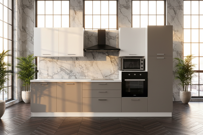 Cucina Luna Tortora Bianco 330cm - Sfondo Lusso