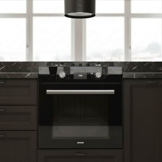 Forno ventilato digitale vetro nero Staylux 60x60cm chiuso in cucina scura