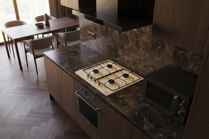 Piano cottura Samet 4 fuochi fragranite avena 60x50cm - frontale dall'alto cucina lusso