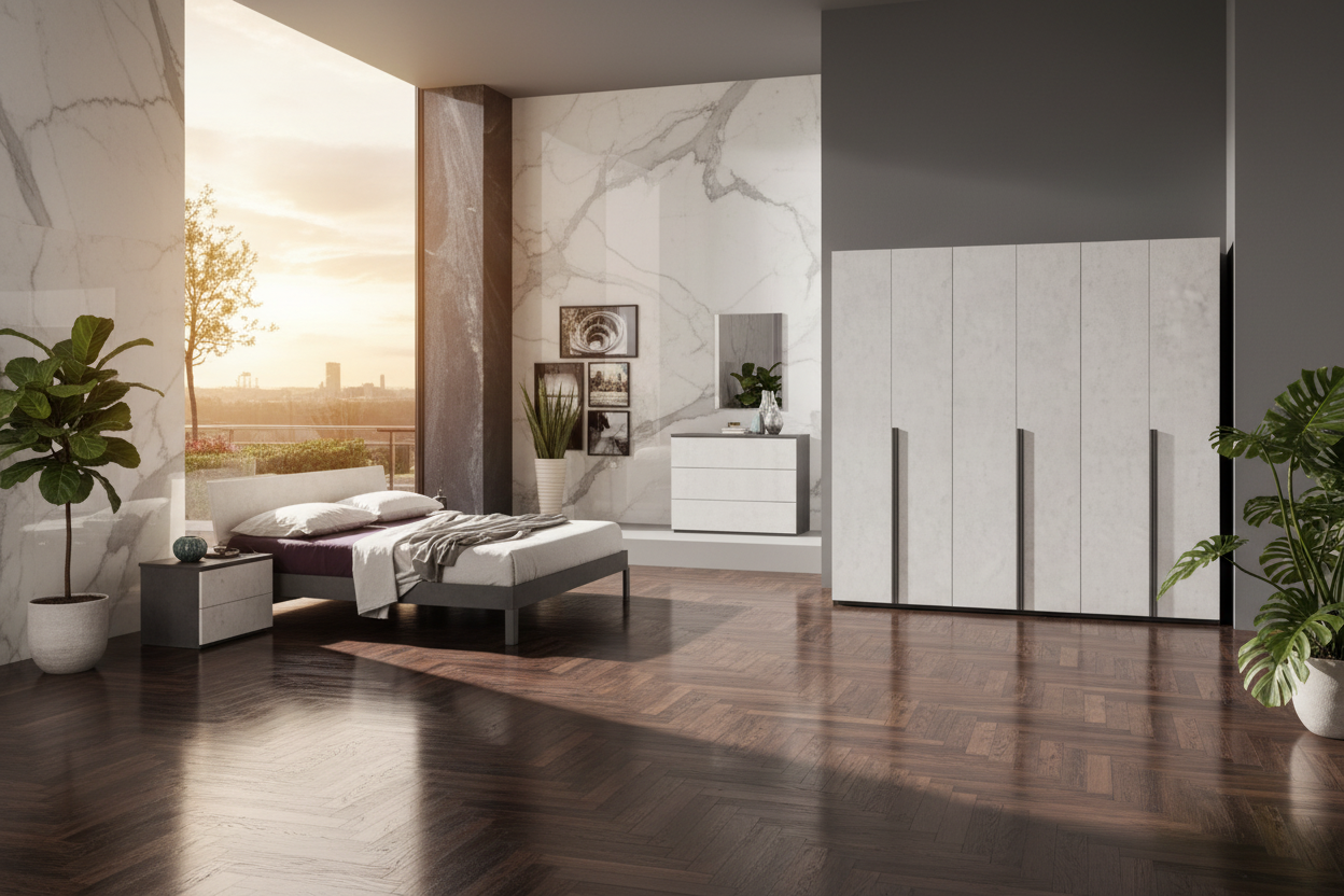 Camera da letto Manitoba grigio cemento - composizione completa