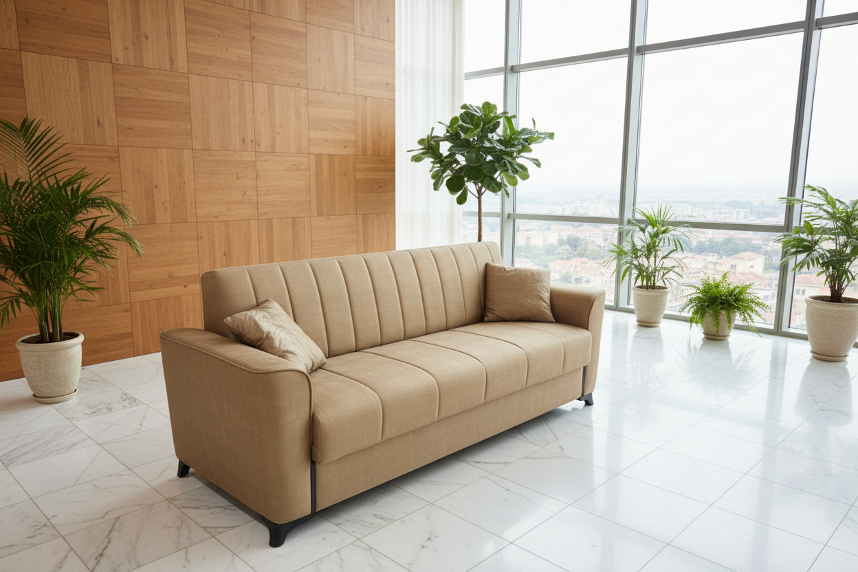 Divano clic clac beige chiuso in salotto lusso