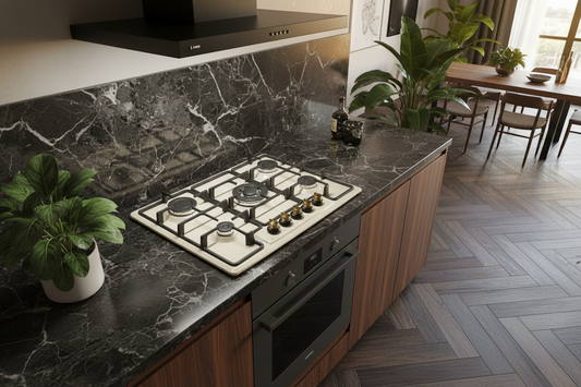 Piano cottura Staylux 5 fuochi beige 70x50cm - laterale dall'alto cucina lusso