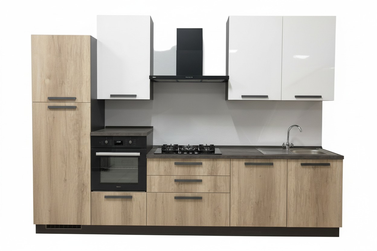 Cucina Gordon Bianco Antracite 330cm - Sfondo Bianco