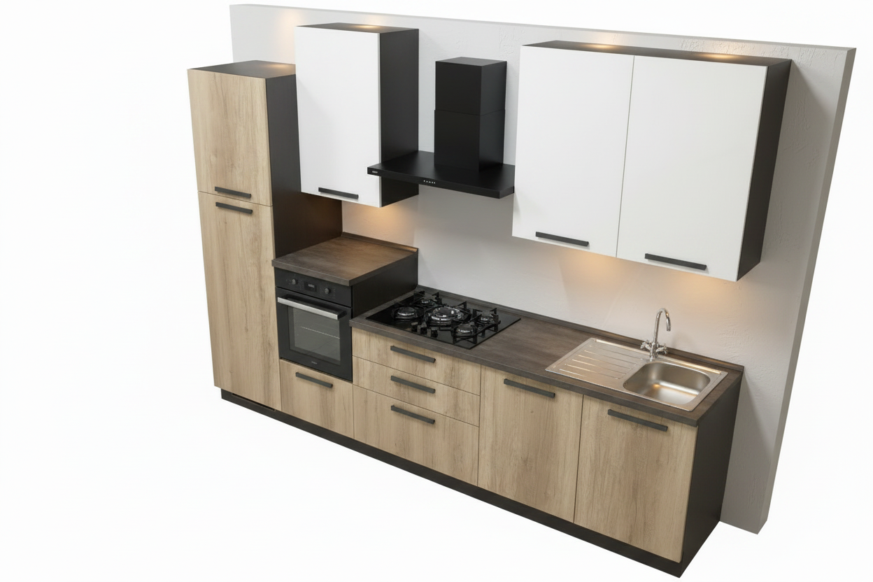 Cucina Gordon Bianco Antracite 330cm - Vista laterale