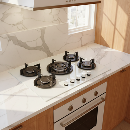Piano Cottura 5 Fuochi Vetroceramica Bianco Staylux 75x50cm con trio cucina luminosa