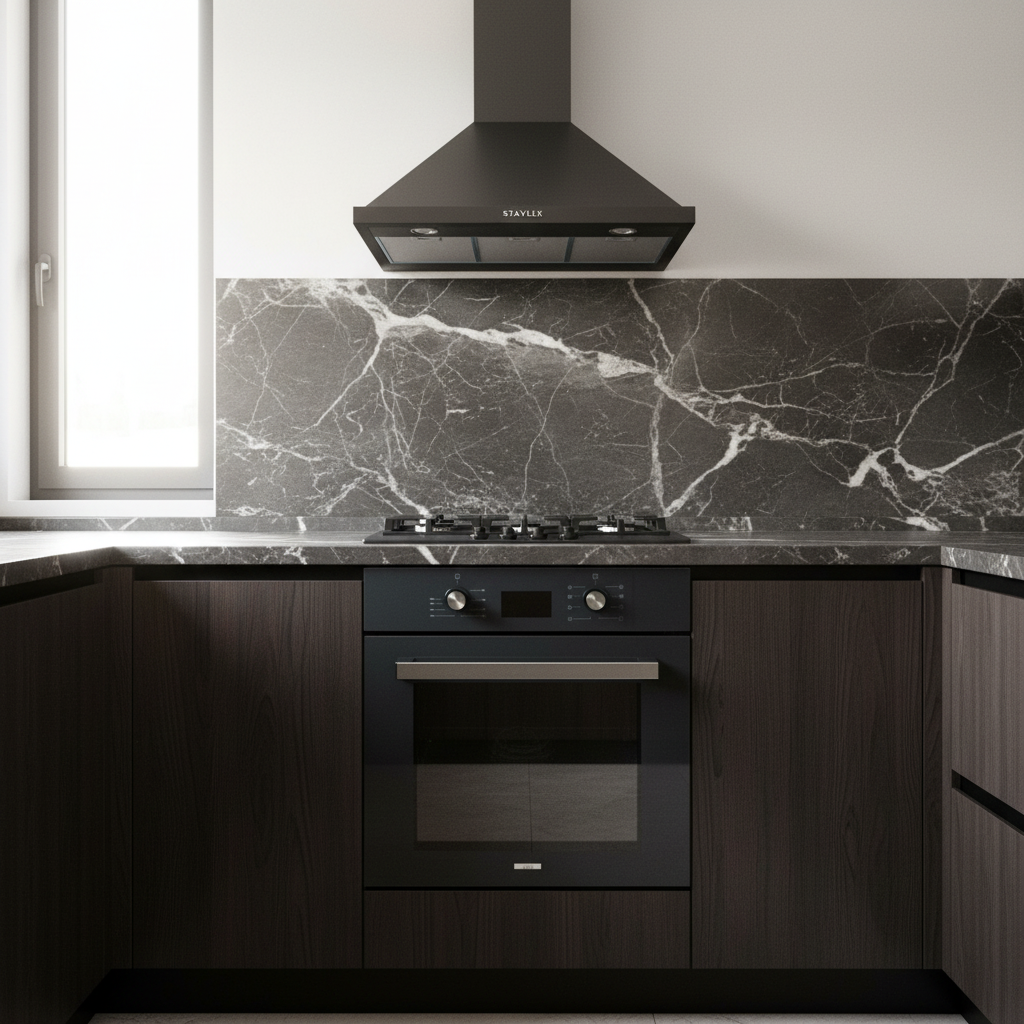Forno ventilato digitale vetro antracite Staylux 60x60cm chiuso in cucina scura