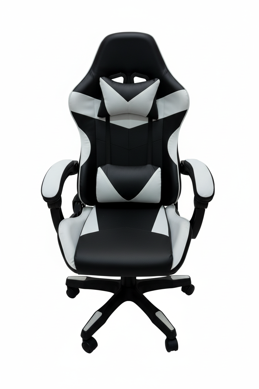 Sedia gaming bianca nera - sfondo bianco