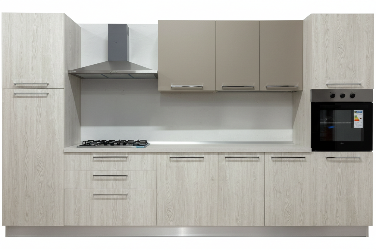 Cucina Rovere Virginia Tortora 360cm - Sfondo Bianco