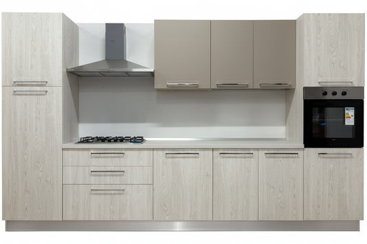 Cucina Rovere Virginia Tortora 360cm - Sfondo Bianco