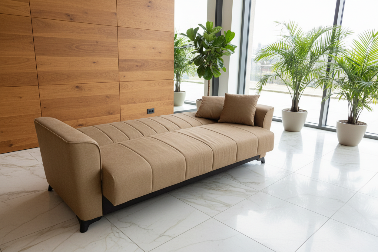 Divano clic clac beige aperto in salotto lusso