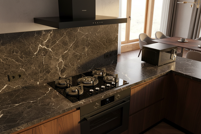 Piano cottura Staylux 5 fuochi vetroceramica nero 75x50cm - frontale dall'alto cucina lusso
