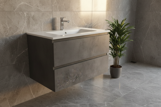 Mobile Bagno Sospeso 60cm Effetto Cemento con Lavabo